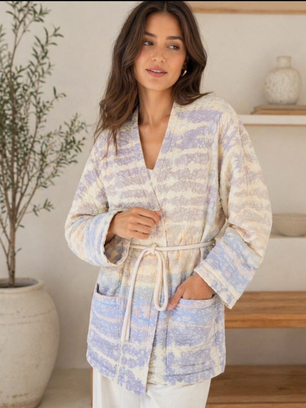 Raquel Allegra Quilted Tie Waist Rainbow Halo Overcoat Jacket Size XS NWT - Picture 3 of 15